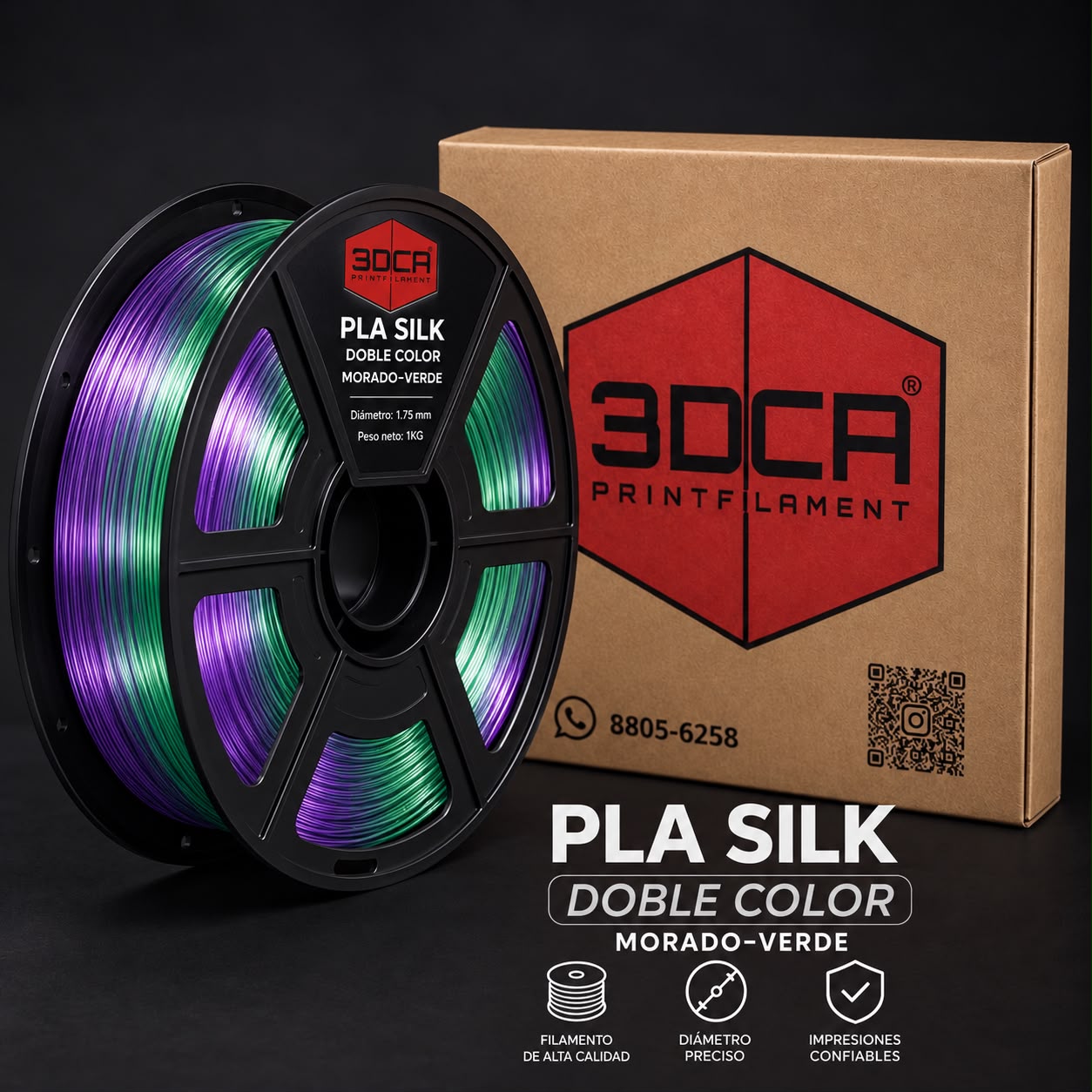 Filamento silk doble color morado verde